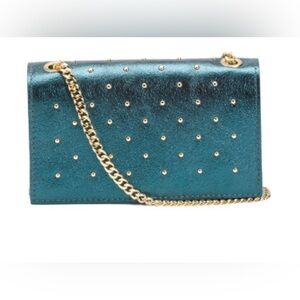 PERSAMAN NEW YORK studded metallic leather bag blue